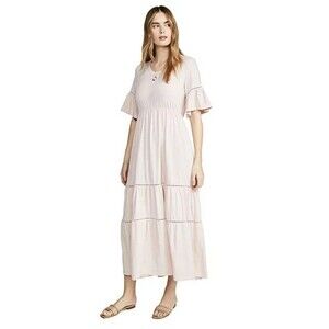 Sundry Ladder Tiered Midi Dress sz 1 XS Rosewood Cotton Crochet Trim Bell Sleeve